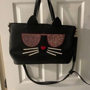 Charming Charlie Cool Kitty Leather Tote